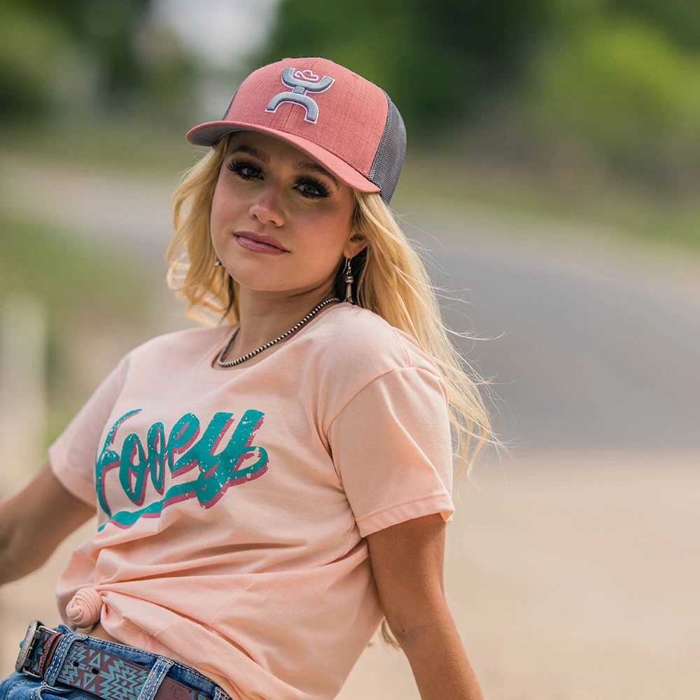 "Hooey Varsity" Peach W/Teal Logo T-shirt - Image 3