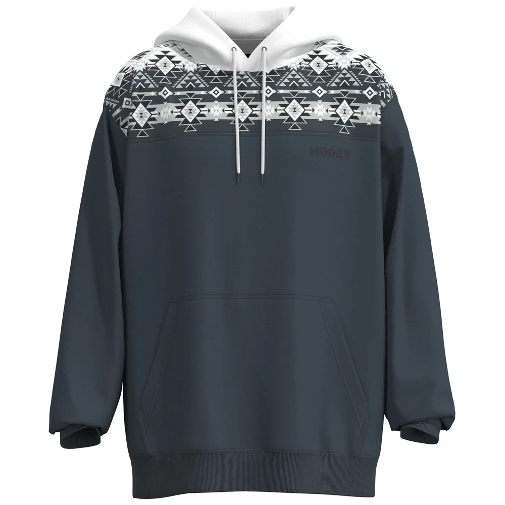HOOey "Ridge" Hoody White/Denim W/Aztec Pattern