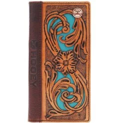 "Cash" Rodeo Hooey Wallet Tan W/Turquoise Inlay