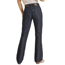HOOey Dark Wash Jaquard Stripe High Rise Bootcut Jeans