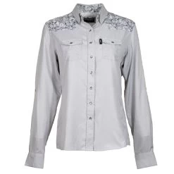 HOOey "Sol" Ladies Grey W/Floral Pattern Pearl Snap Shirt