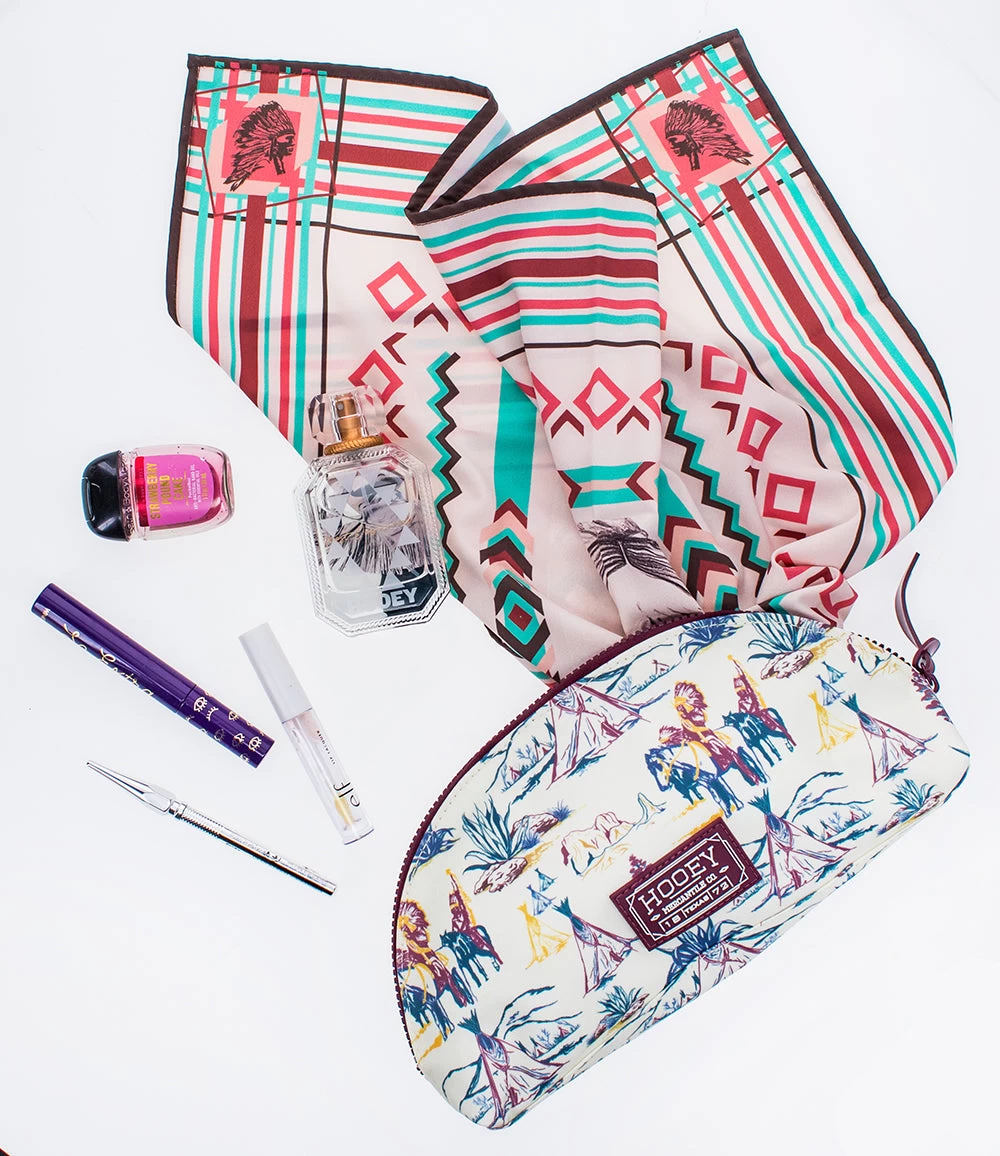 "Hooey Small Accessory Bag" Cream W/ Maroon Print - Image 6