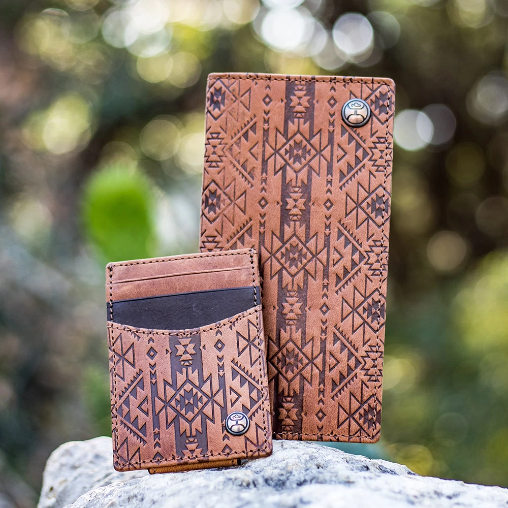 HOOey "Monterey" Rodeo Wallet Brown W/ Aztec Embossed Print - Image 4