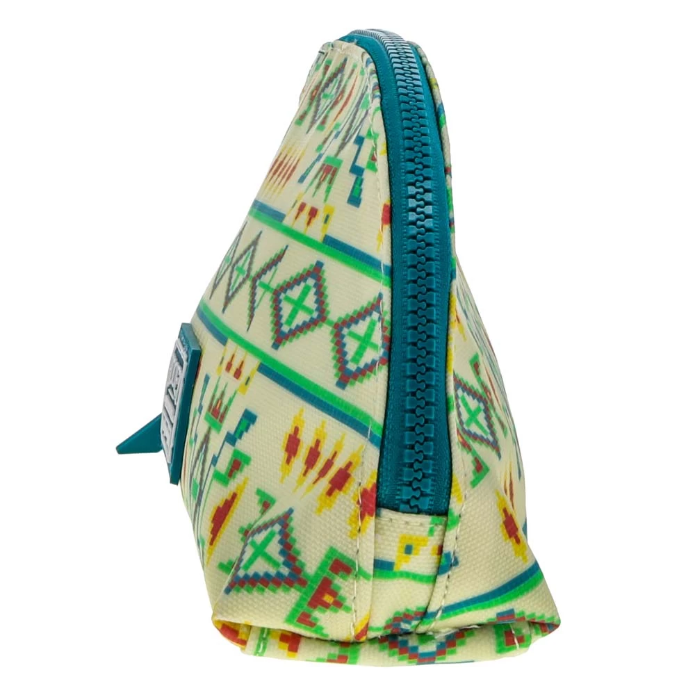 "Hooey Small Accessory Bag" Cream W/Teal Print - Image 5