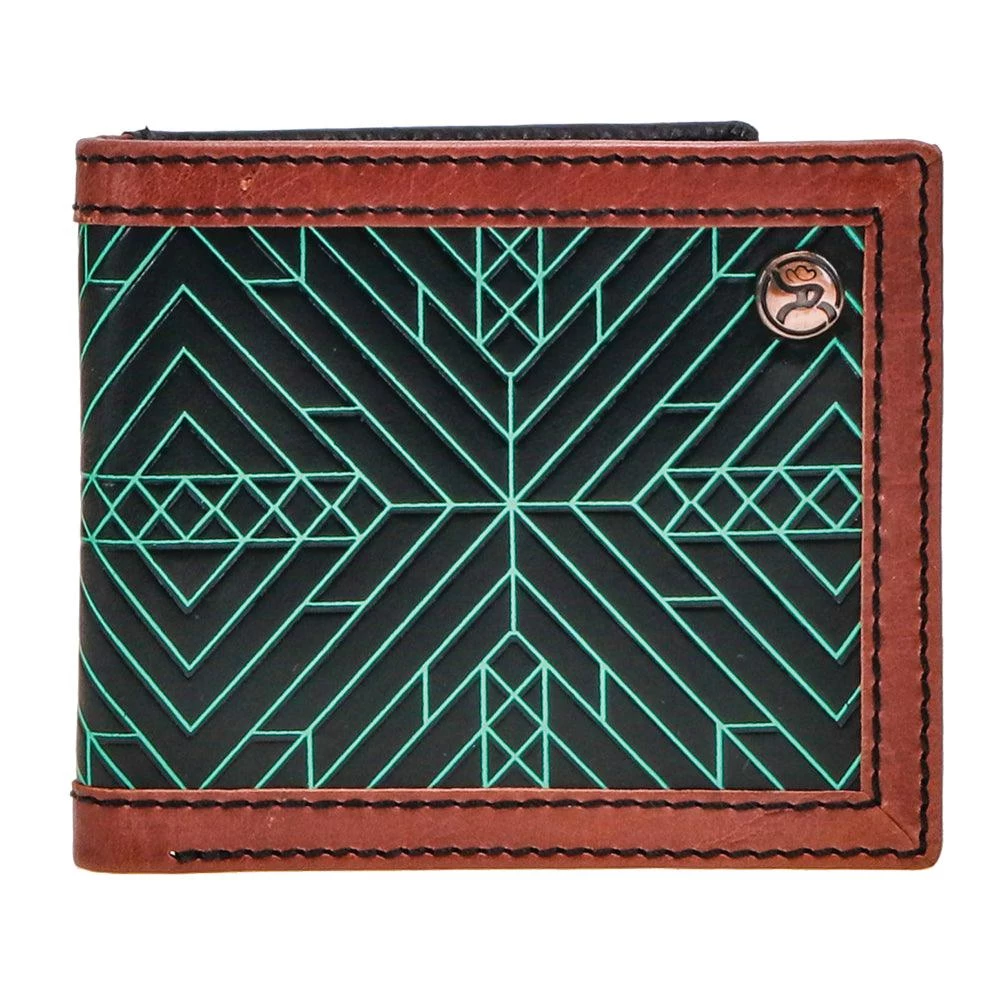 HOOey "Neon Moon" Bifold Roughy Wallet Black/Brown W/Turquoise Aztec