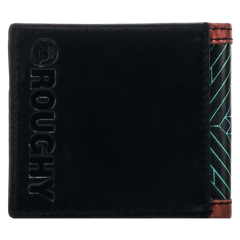 HOOey "Neon Moon" Bifold Roughy Wallet Black/Brown W/Turquoise Aztec - Image 2