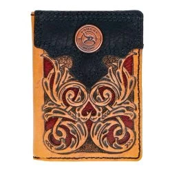HOOey "Ryder" Roughy Trifold Wallet Tan/ Red Hand-Tooled