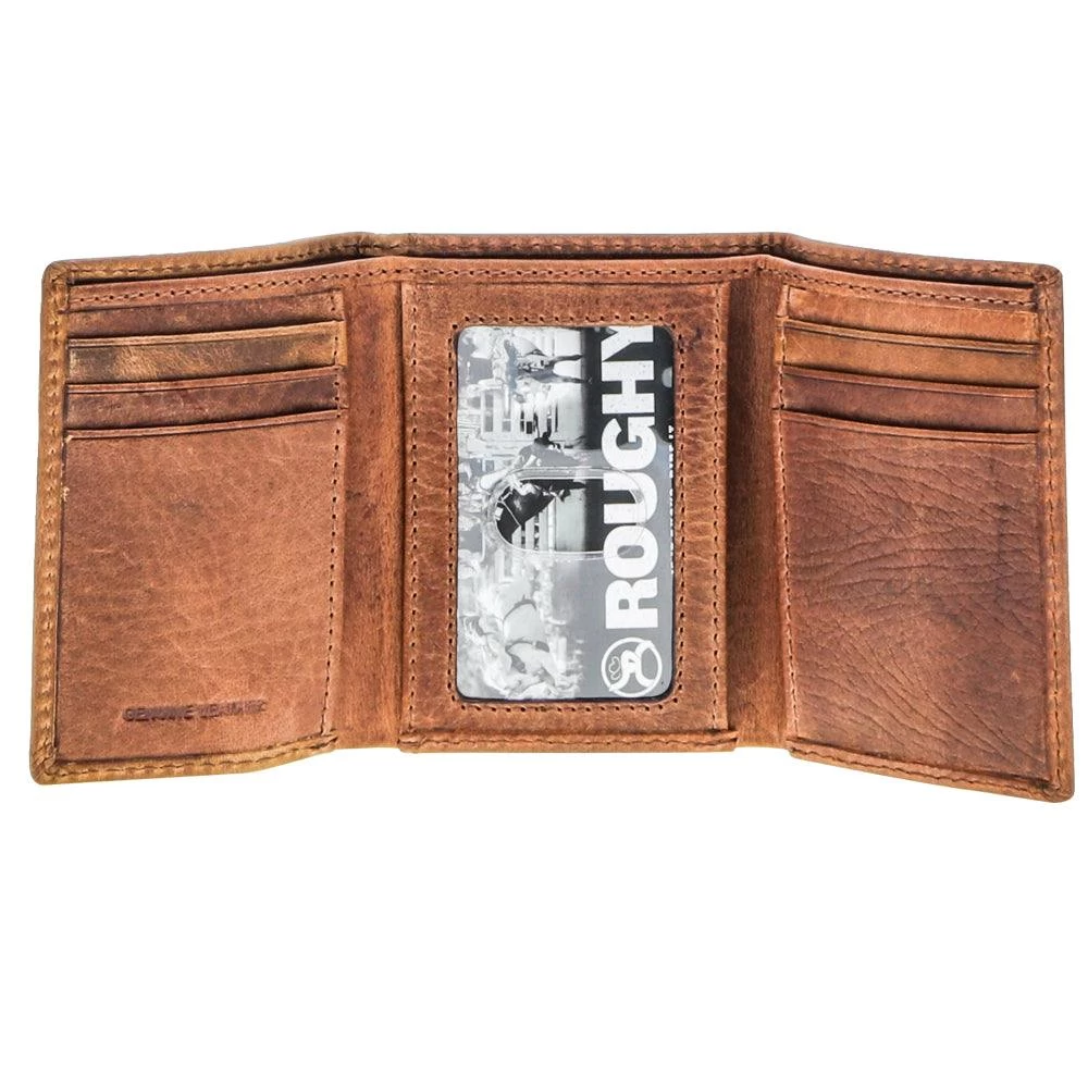 HOOey "Canyon" Trifold Roughy Wallet Distressed Tan/Brown Leather - Image 2