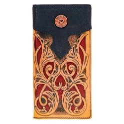 HOOey "Ryder" Rodeo Roughy Wallet Tan/Red Hand Tooled