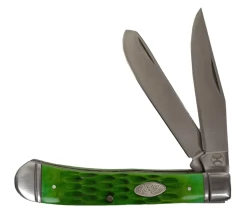Hooey Large 4 1/4" Green Jig Bone Trapper Knife HK131
