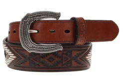 Hooey 'Choctaw' Brown Leather Black Aztec Embossed W/ Ivory Lacing Belt RMBLT014