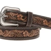 Hooey 'Midnight' Tapered Natural Leather Filigree Embossed Brown Belt HMBLT007