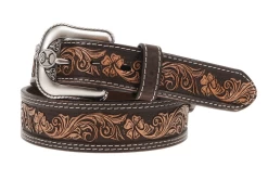 Hooey 'Midnight' Tapered Natural Leather Filigree Embossed Brown Belt HMBLT007