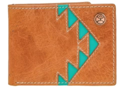 Hooey Men's "TONKAWA" Front Pocket Bifold Wallet Tan W/Turquoise Aztec HFBF006TNTQ