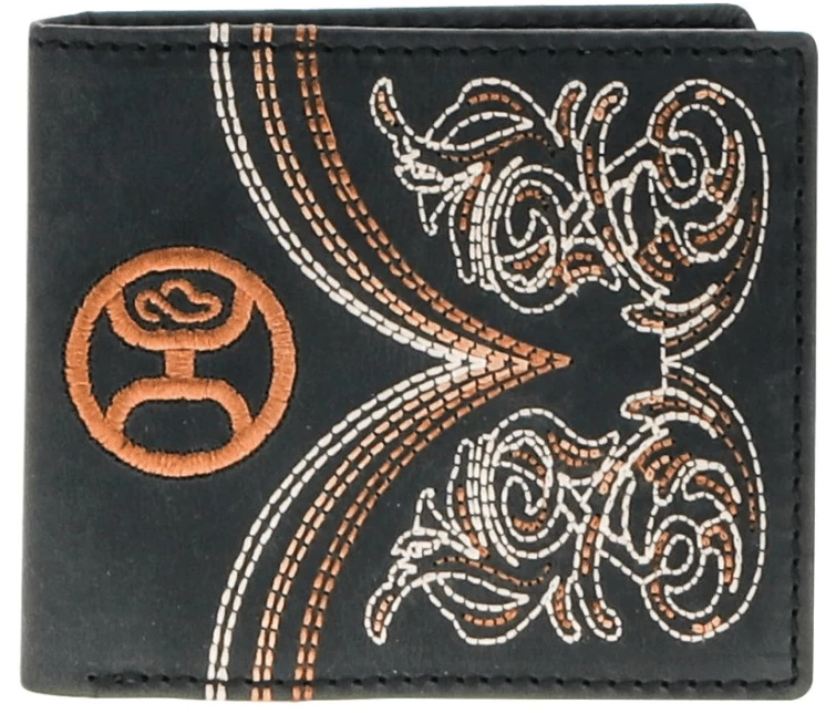 Hooey "RANGER" Bifold Wallet Embroidered Black Leather W Ivory / Brown / Copper Accents HBF016-BK - Image 4