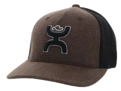 Hooey Logo "COACH" Brown/Black Flexfit Trucker Ball Cap 2212BRBK-01