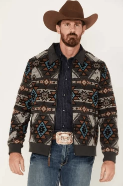 Hooey Men's Grey/Tan Aztec Full Zip Bomber Jacket HJ090BRAZ