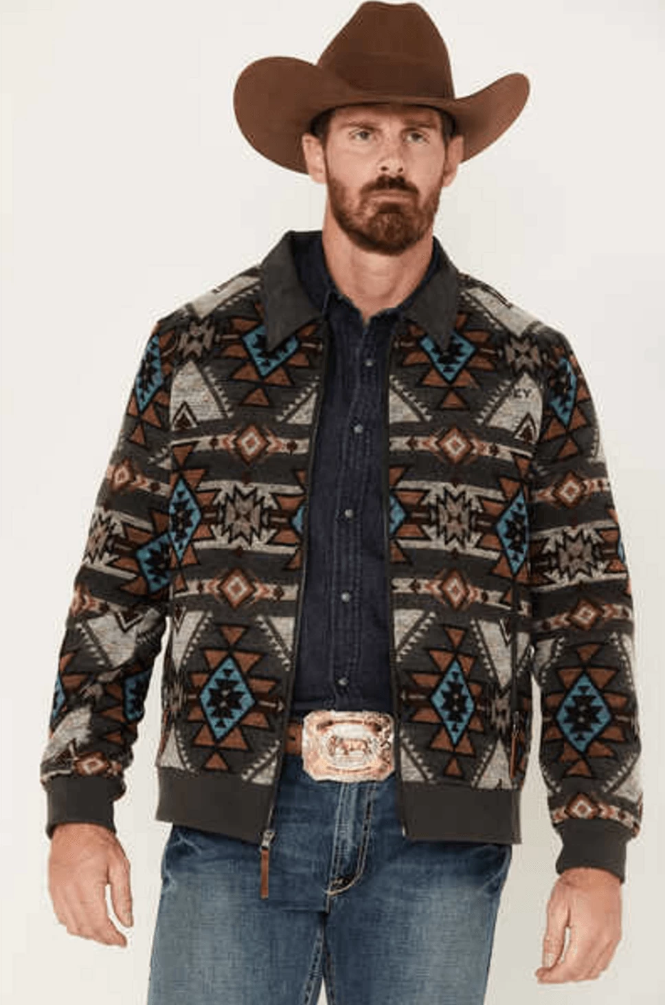 Hooey Men's Grey/Tan Aztec Full Zip Bomber Jacket HJ090BRAZ