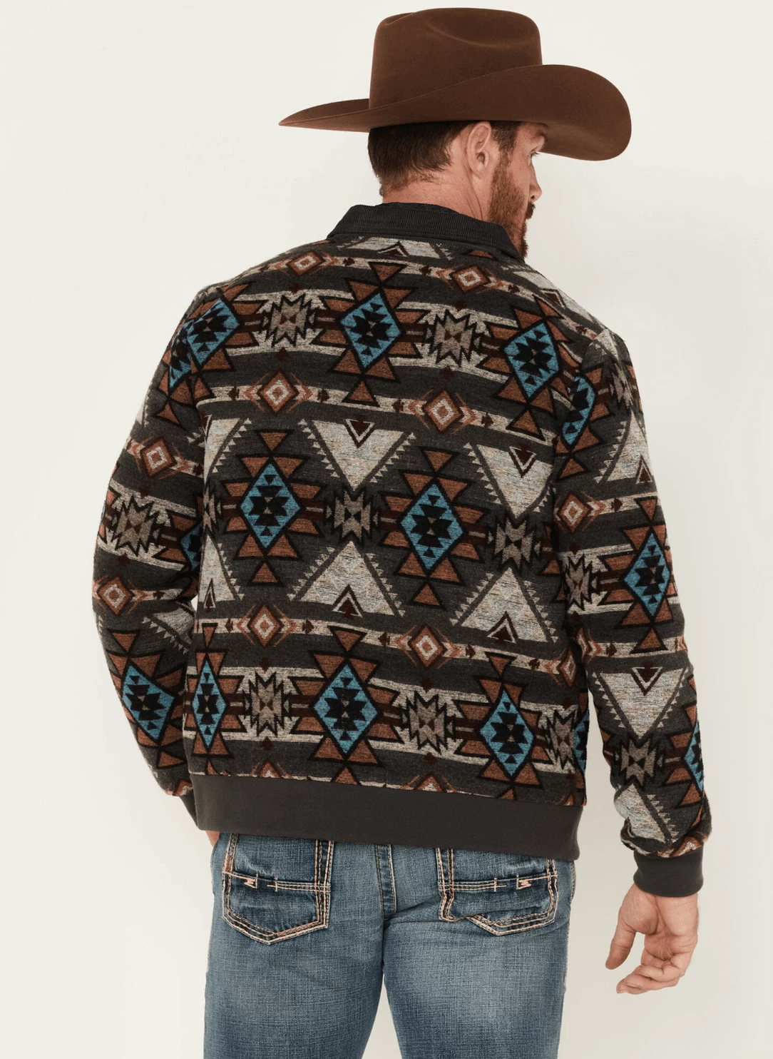 Hooey Men's Grey/Tan Aztec Full Zip Bomber Jacket HJ090BRAZ - Image 4