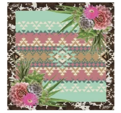 Hooey Honey Desert Flower Pink & Teal Silk Wild Rag BANDANA23-HDF