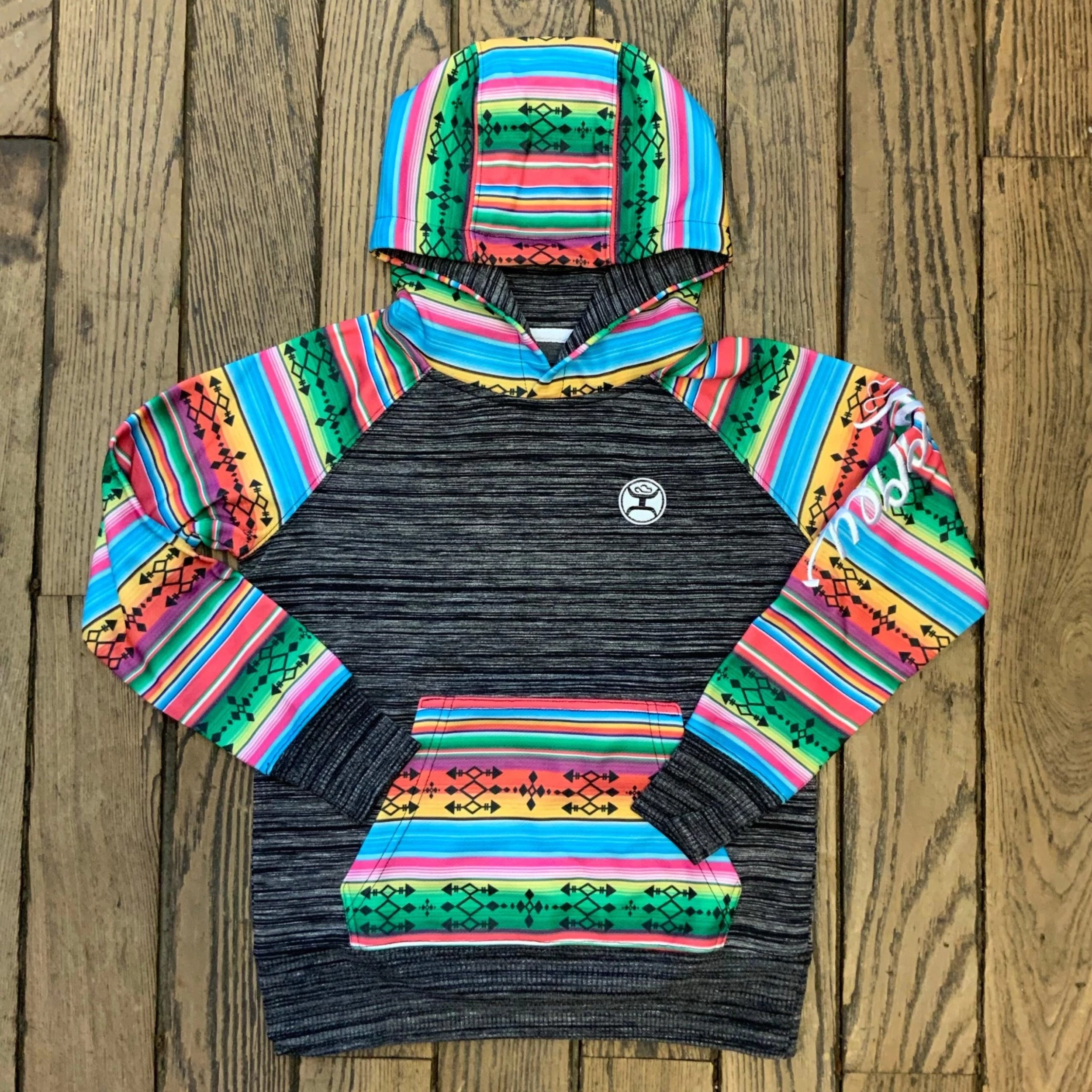 Hooey Youth "Salado" Black Space Dye Hoodie W/ Serape Sleeves HH1198BKSP-Y